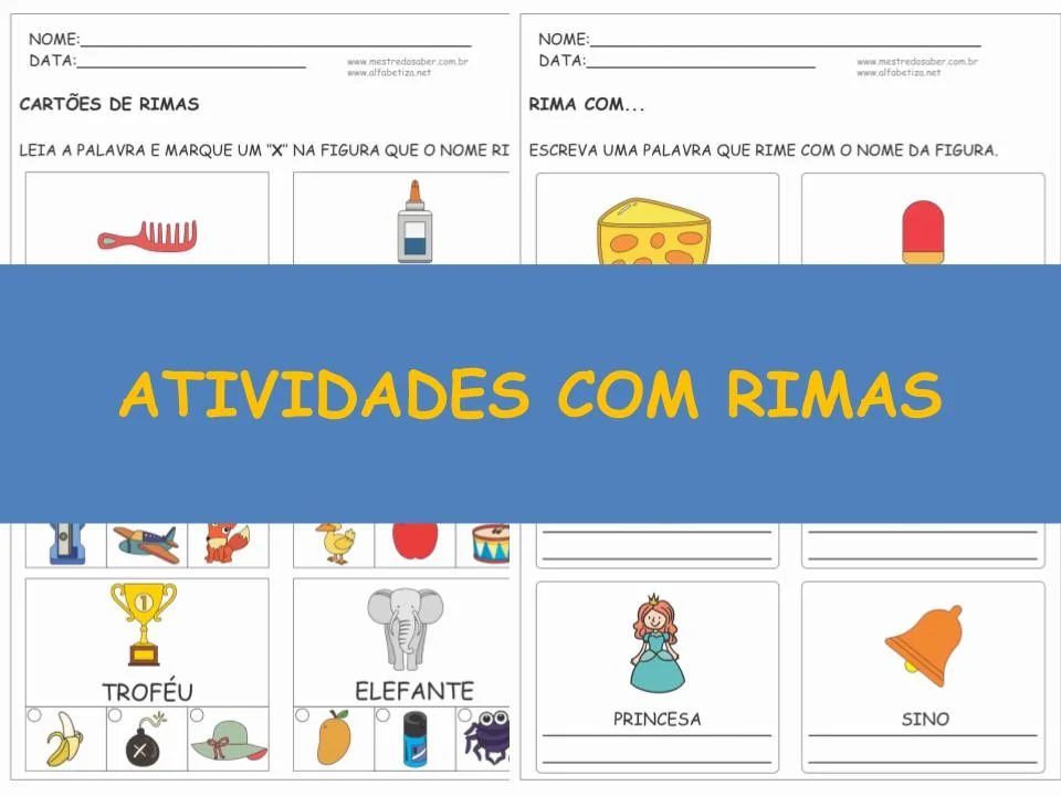 O QUE RIMA (colorido)  Atividades de rima, Rimas, Atividades alfabetização  e letramento
