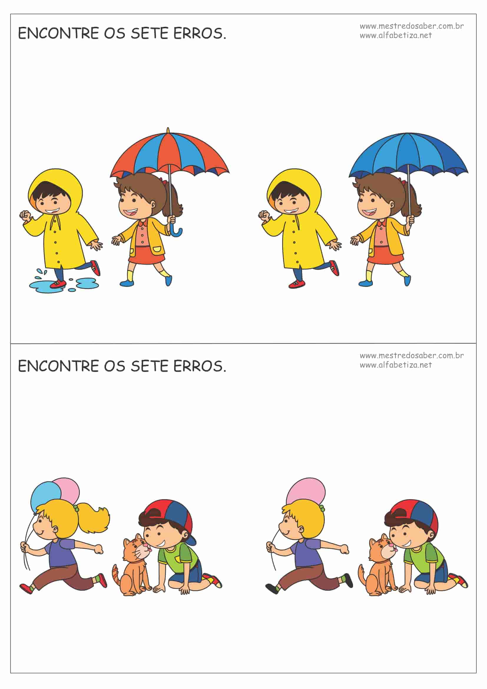 Jogos dos 7 Erros para imprimir e colorir  Ed infantil, Brincadeiras  escolares, Livros sobre educação infantil