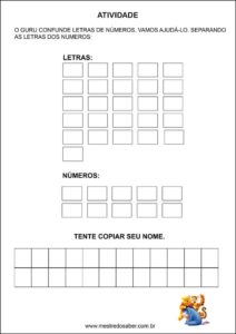 Atividades contando com o ursinho pooh - separar números e letras