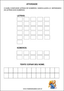 Atividades contando com o ursinho pooh - separar números e letras